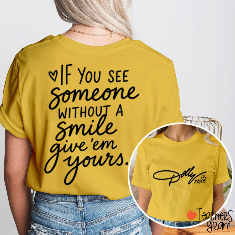 Personalized Dolly Signature Xoxo Heart Inspirational Quote Teacher Two Sided T‑Shirt