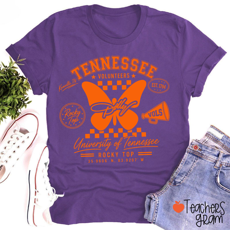 Tennessee Volunteers Rocky Top Dolly Butterfly Teacher T-Shirt