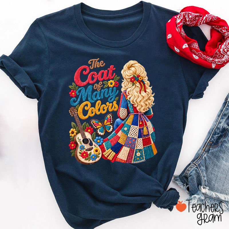 The Coat Of Many Colors Dolly Floral Guitar Teacher T-Shirt