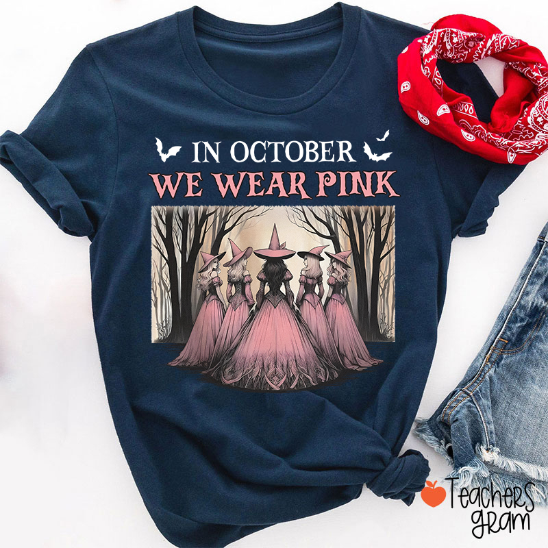 October Pink Witches Teacher T-Shirt-Teachersgram