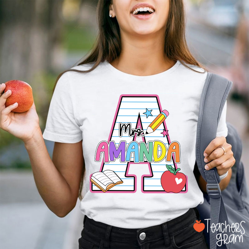 Personalized Name Initials Design Cute Icon Teacher T-Shirt