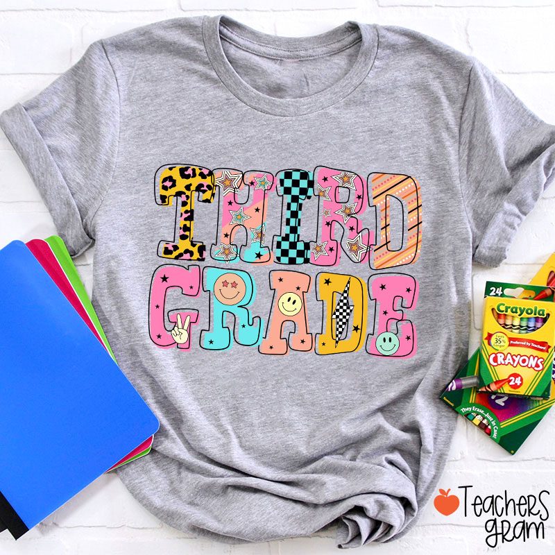 Personalized Letter Doodle Grade Teacher T-Shirt