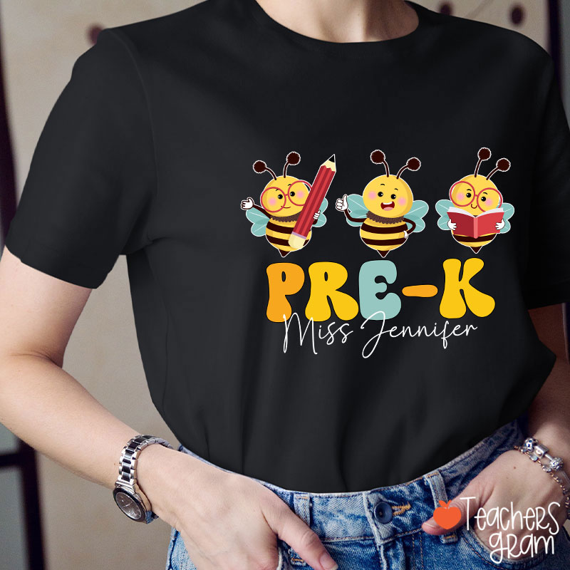 Personalized Cute Bee Name And Grade Teacher T-Shirt