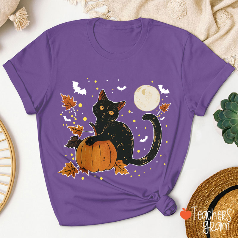 Black Cat Full Moon Teacher T-Shirt
