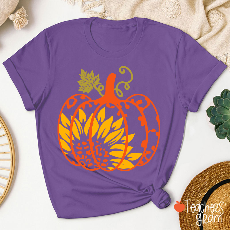 Sunflower And Pumpkin Teacher T-Shirt