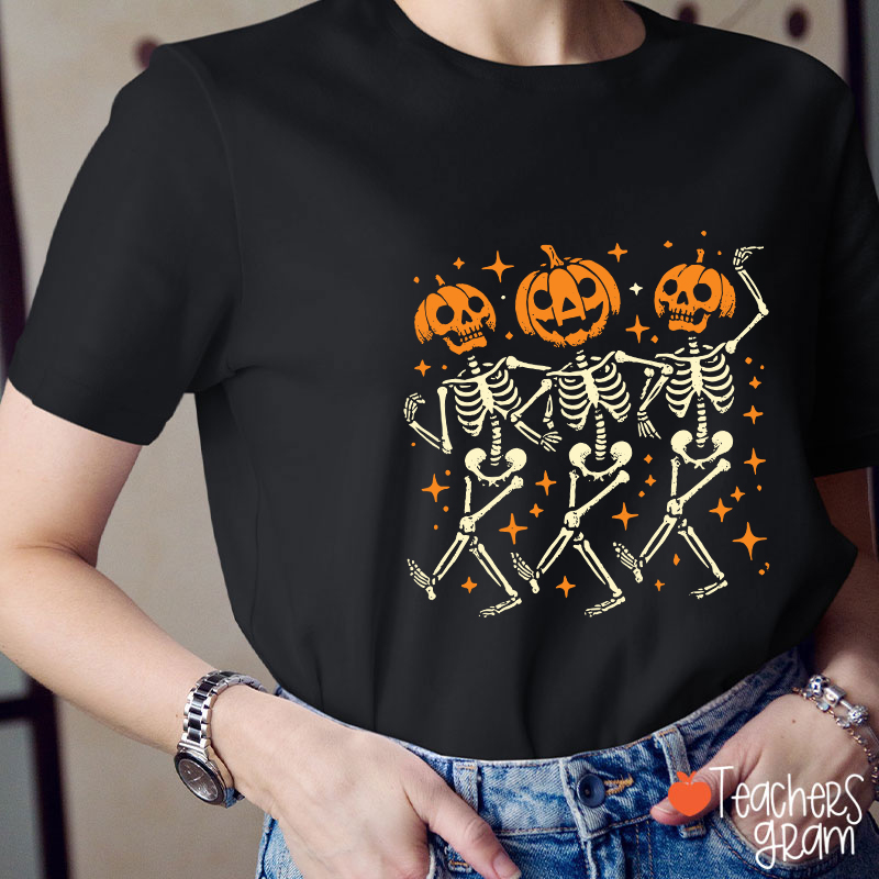 Dance Pumpkin Skeleton Halloween Teacher T-Shirt