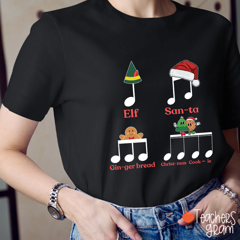 Elf Santa Music Note Teacher T-Shirt