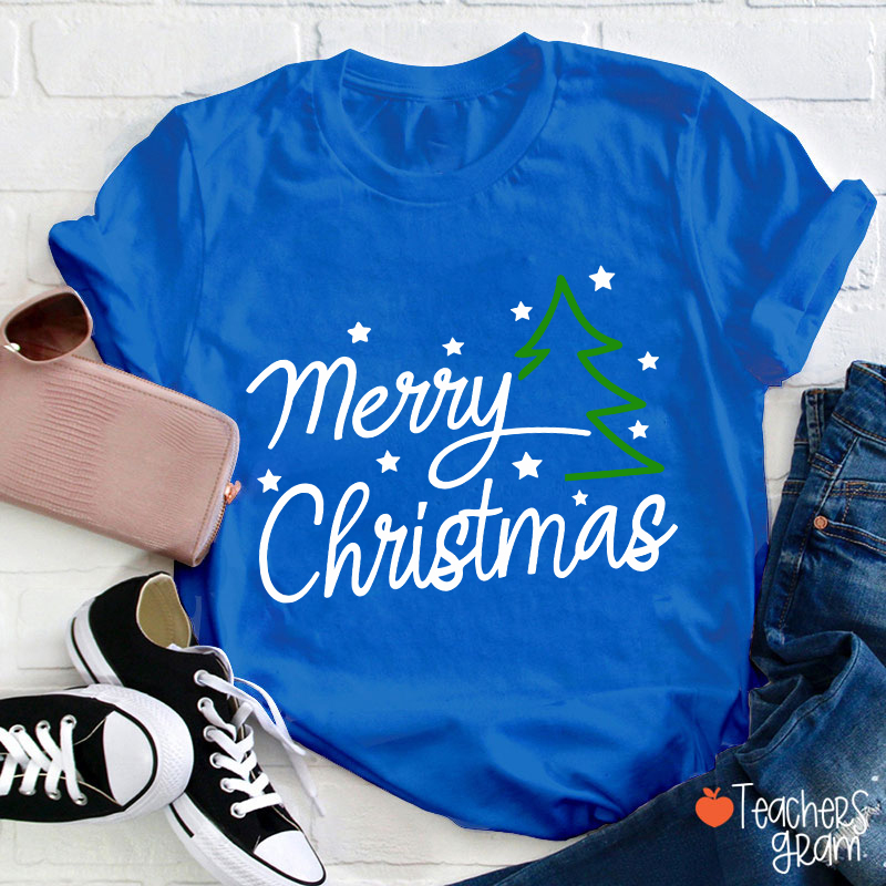 Merry Christmas Snow Tree Teacher T-Shirt