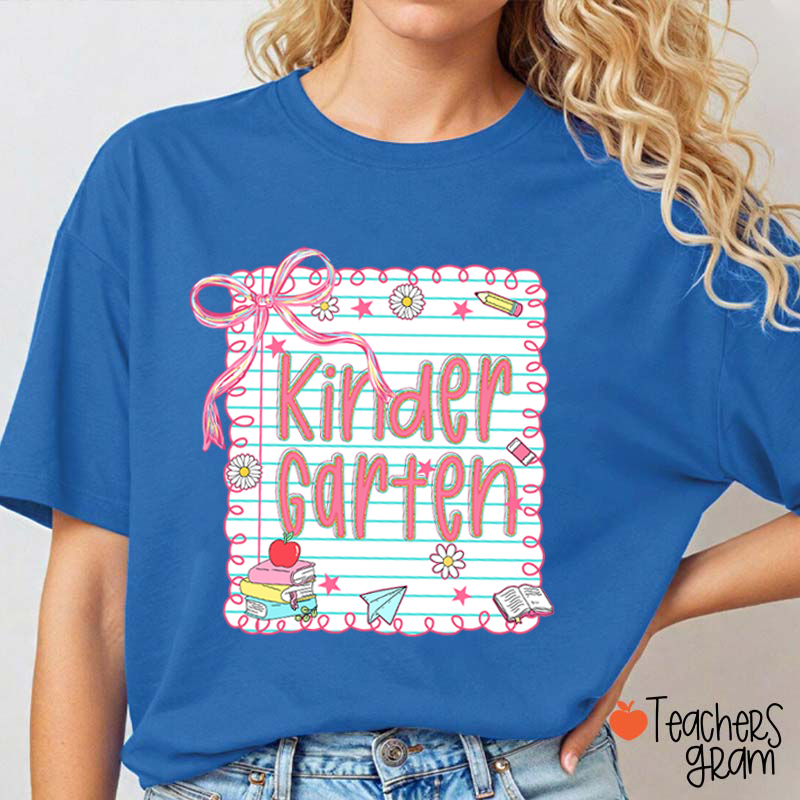 Personalized Grade Pink Bow Notebook Teacher T-Shirt