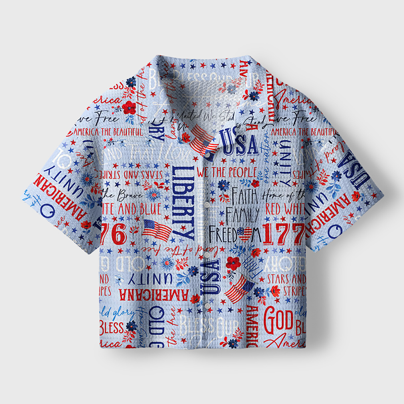 We The People Teacher Crochet Crop Camp Shirt