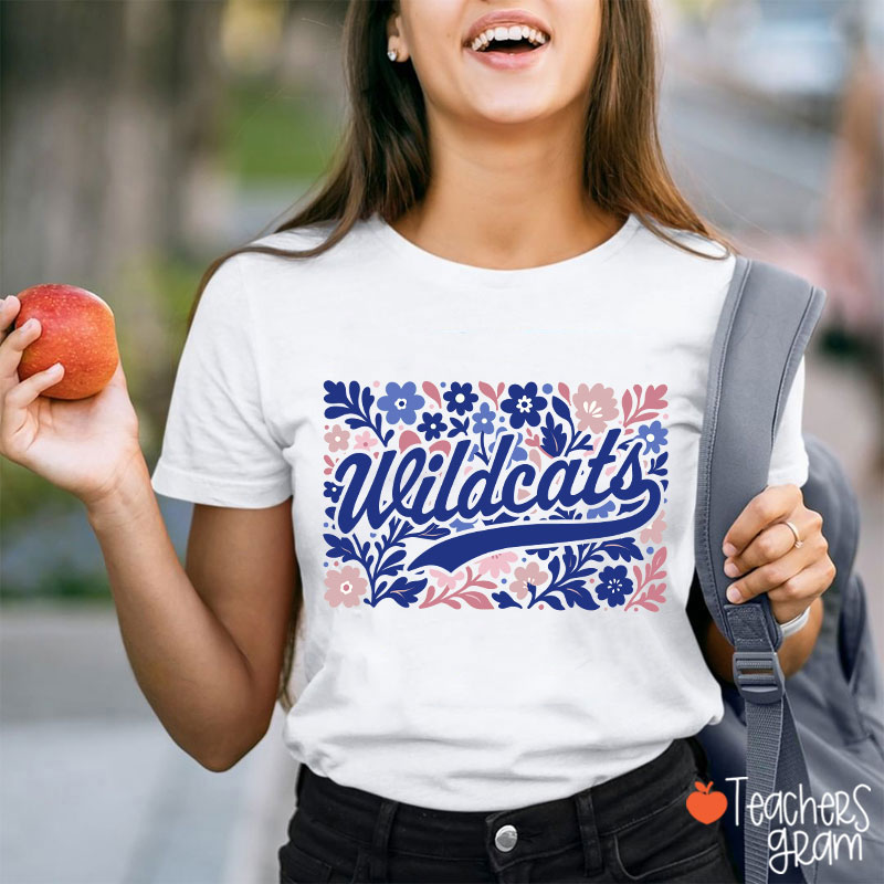 Personalized Mascot Flowers School Spirit Teacher T-Shirt
