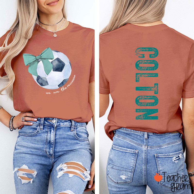 Personalized Mascot And Sport Coquette Bow Teacher Two Sided T-Shirt