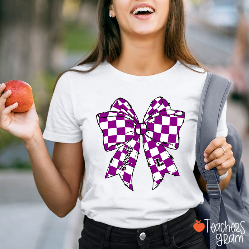 Personalized  Mascot Checkered Bow Game Day Teacher T-Shirt