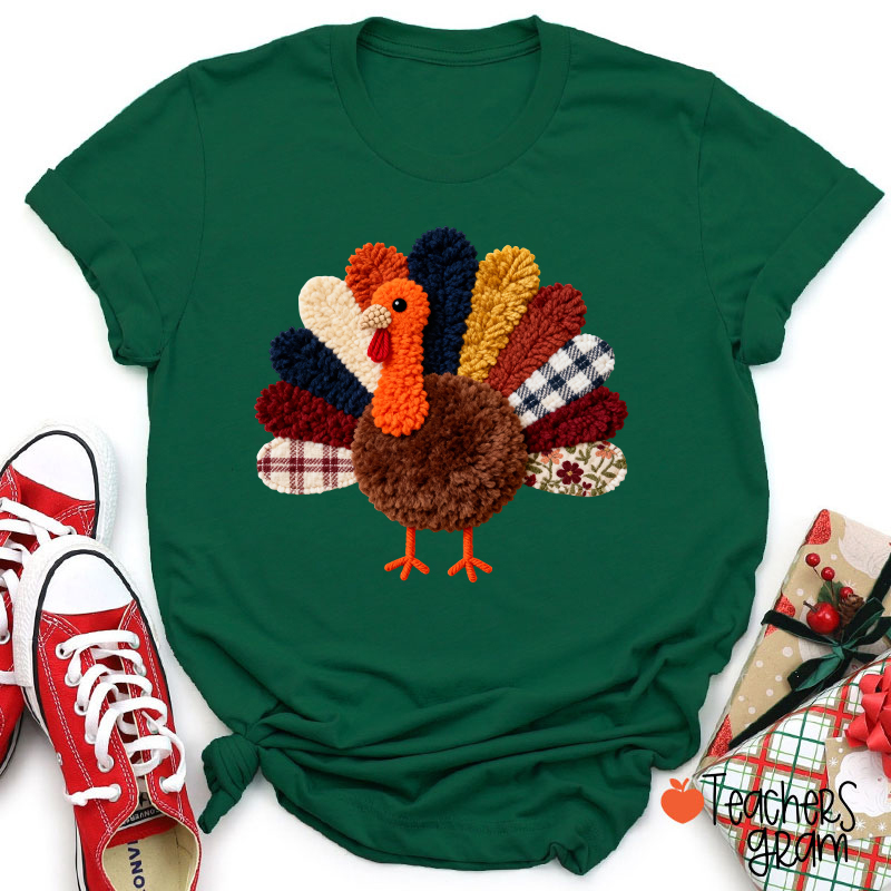 Faux Yarn Turkey Teacher T-shirt