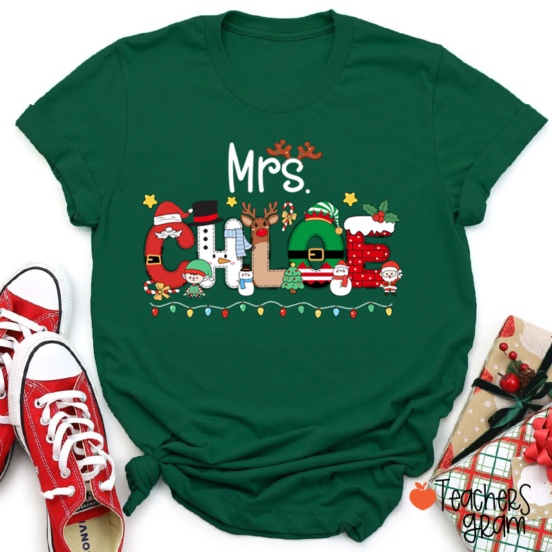 Personalized Name Christmas Lights Teacher T-Shirt