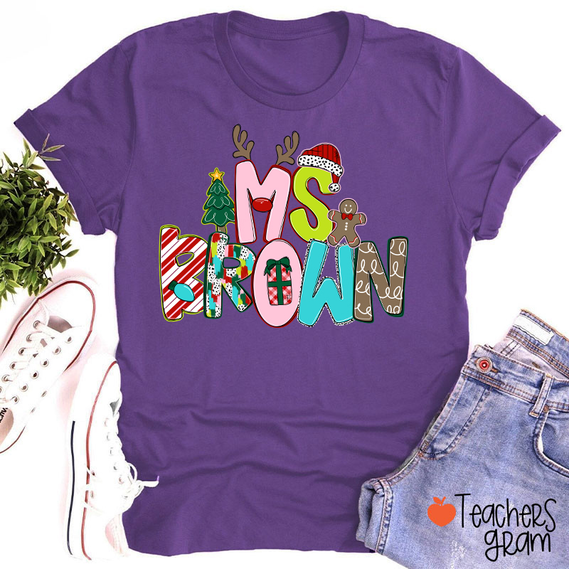 Personalized Name Merry Christmas Teacher T-Shirt