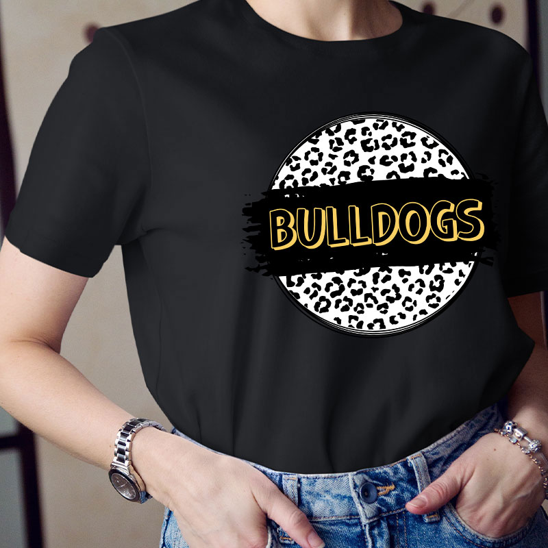Personalized  Mascot Round Leopard Print Teacher T-Shirt