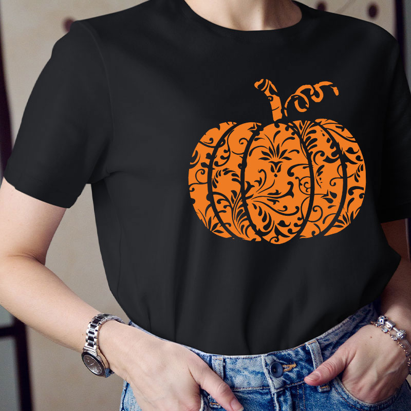 Floral Pumpkin Teacher T-Shirt