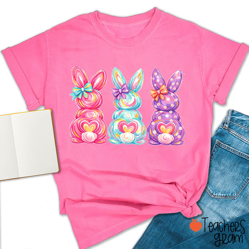 Bright Color Bunnies Easter Vibe Teacher T-Shirt