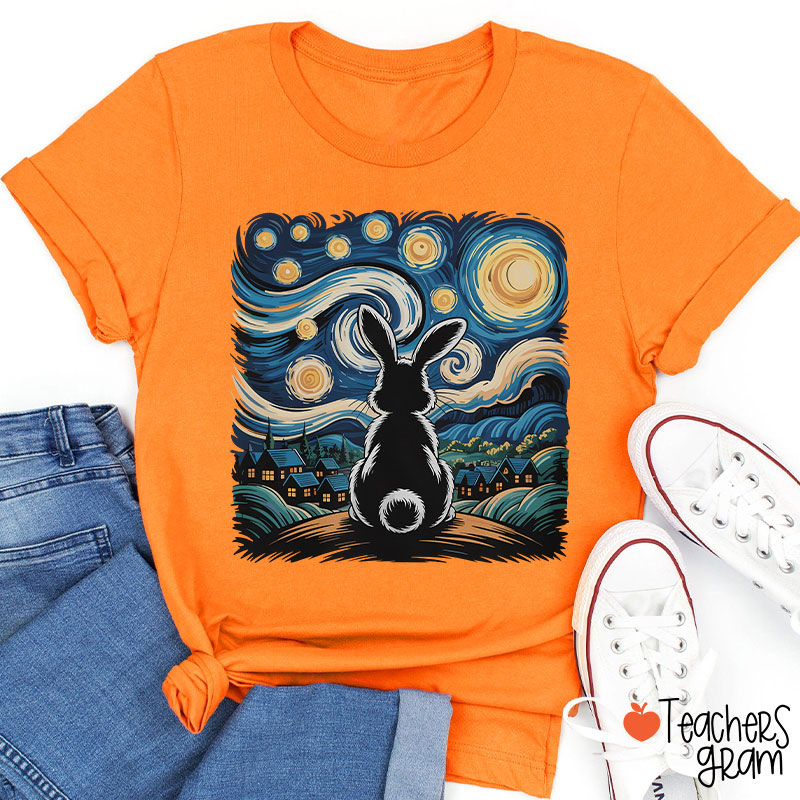 Starry Night Van Gogh Rabbit Teacher T-Shirt