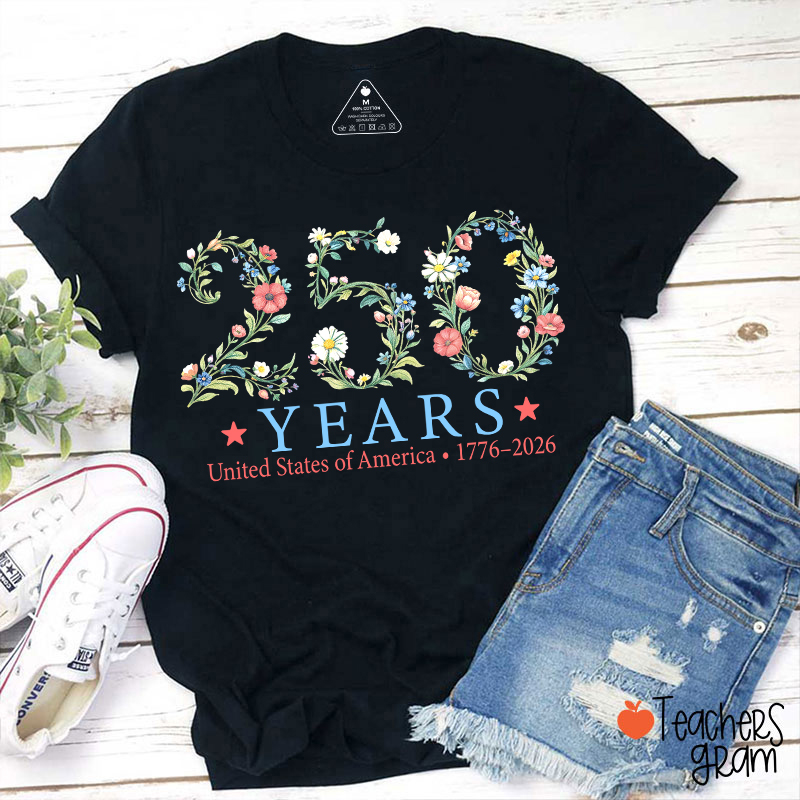 USA 250th Anniversary Floral Teacher T-Shirt
