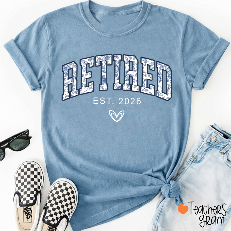 Personalized Toile Retirement Blue And White Porcelain Teacher T-Shirt