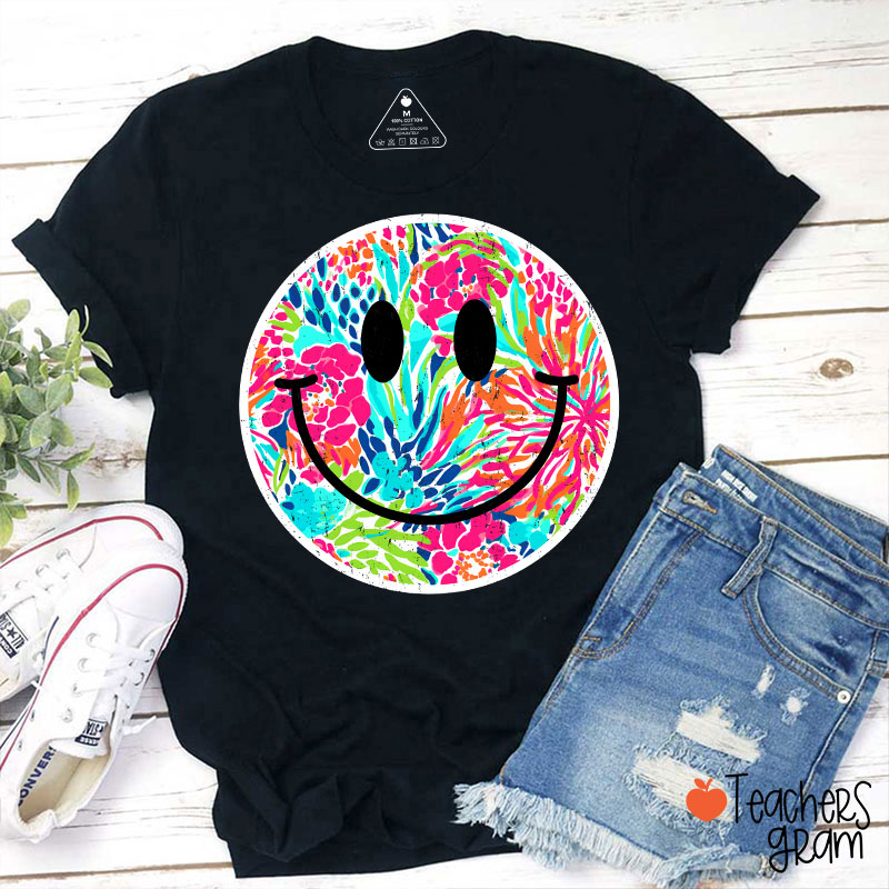 Smile Face Summer Floral Retro Beach Vibes Teacher T-Shirt
