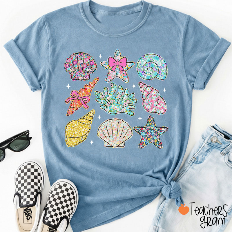 Wildflower Seashell Clam Summer Teacher T-Shirt