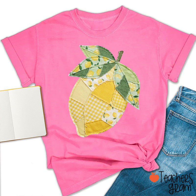 Faux Quilted Patchwork Lemon Teacher T-Shirt