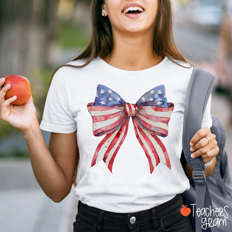 American Flag Bow Teacher T-Shirt