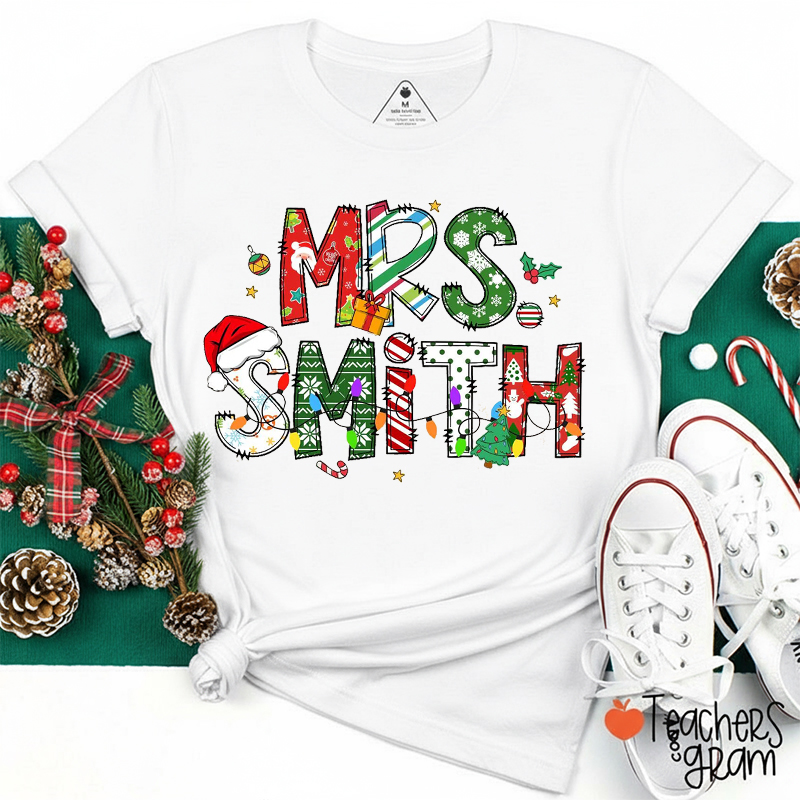 Personalized Name Christmas Holiday Vibes Teacher T-Shirt