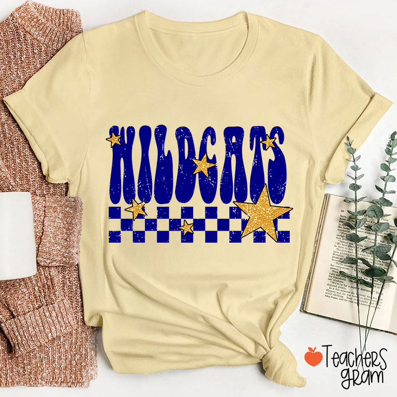 Personalized Mascot Checkered Star School Spirit Teacher T-Shirt