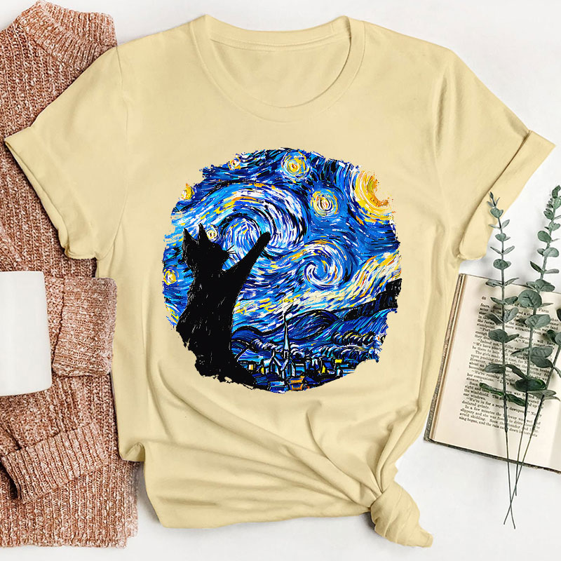 Starry Night And Cat Teacher T-Shirt
