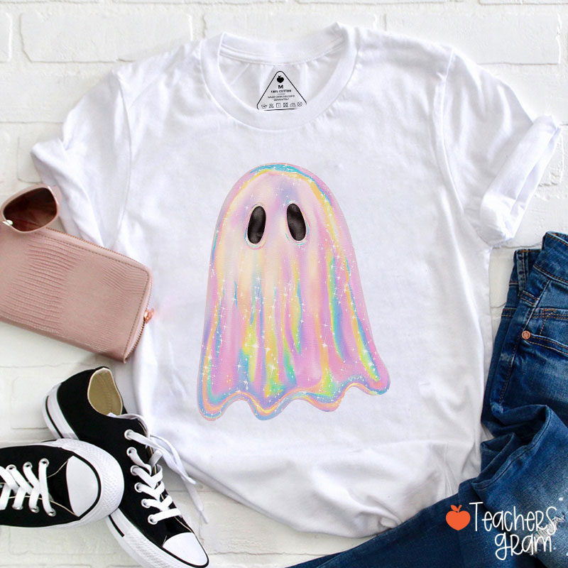 Halloween Shiny Ghost Teacher T-Shirt