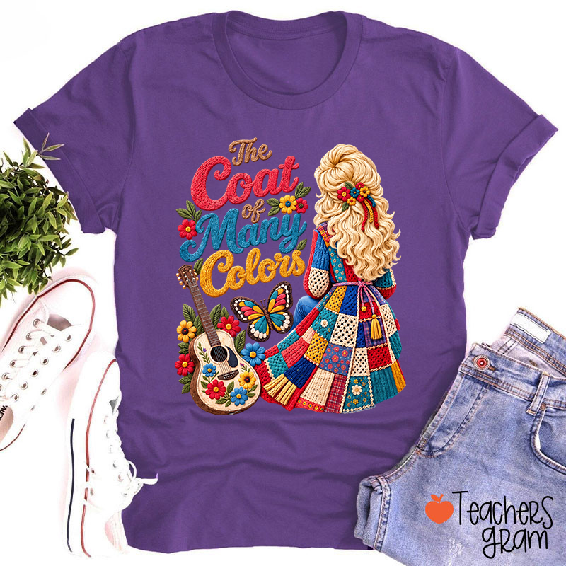 The Coat Of Many Colors Dolly Floral Guitar Teacher T-Shirt