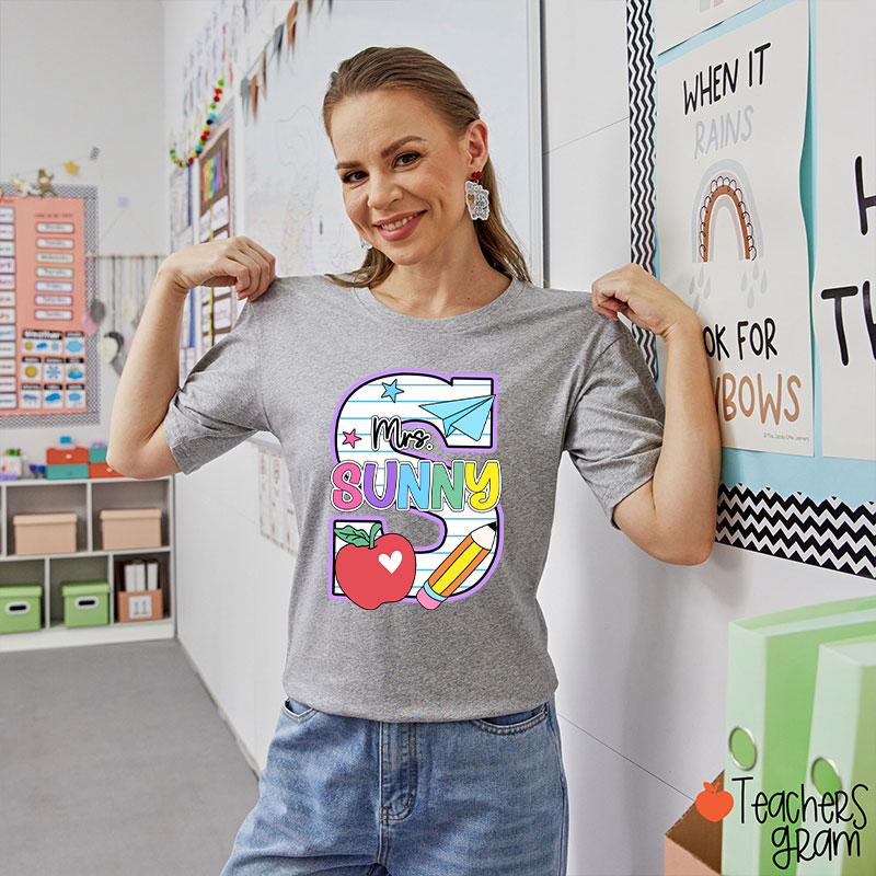 Personalized Name Initials Design Cute Icon Teacher T-Shirt