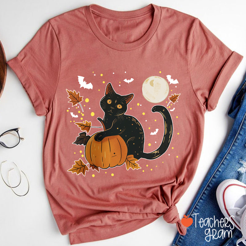 Black Cat Full Moon Teacher T-Shirt