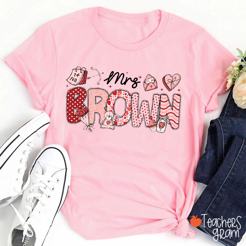 Personalized Name Valentines Vibes Teacher T-Shirt