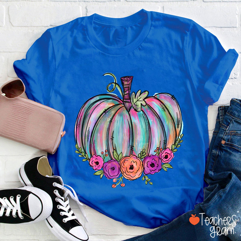 Colorful Pumpkin Watercolor Pumpkin Teacher T-Shirt