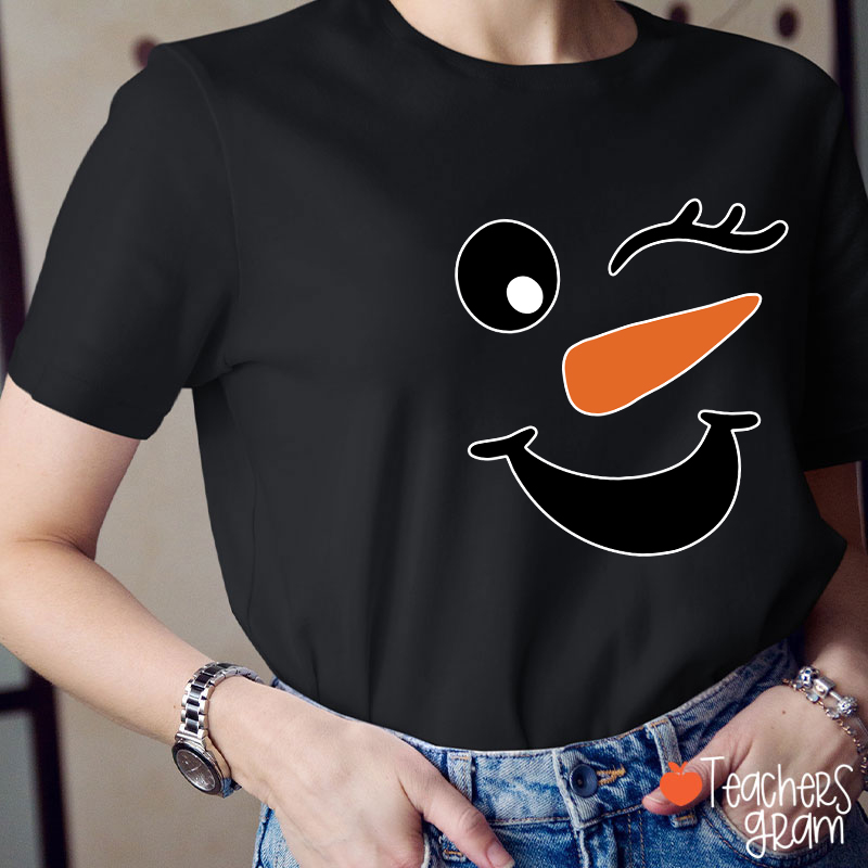 Personalized Cute Snowman Face Teacher T-Shirt