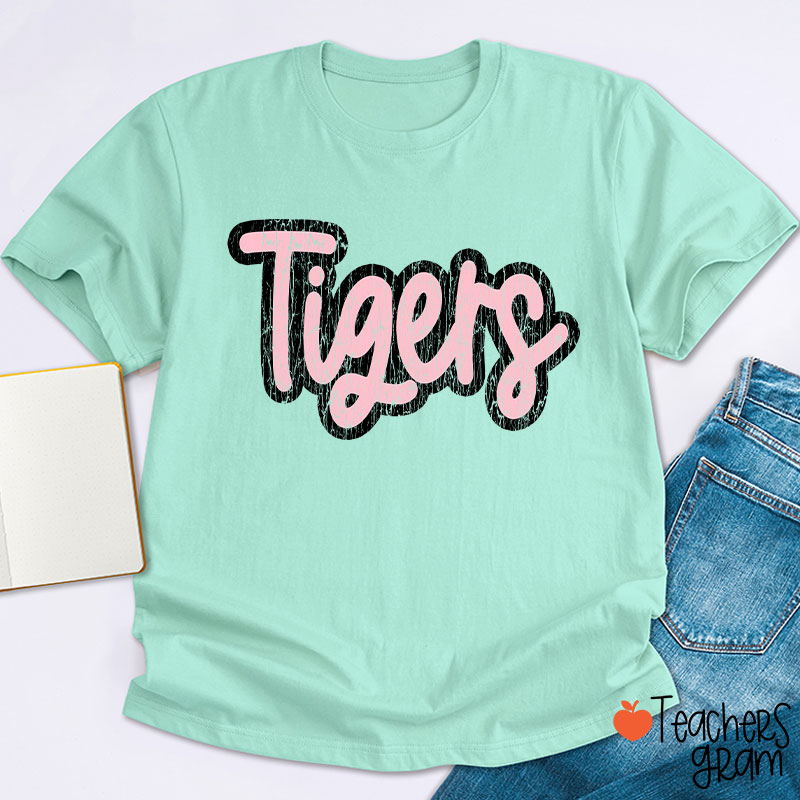 Personalized Mascot Washed And Distressed Print Teacher T-Shirt