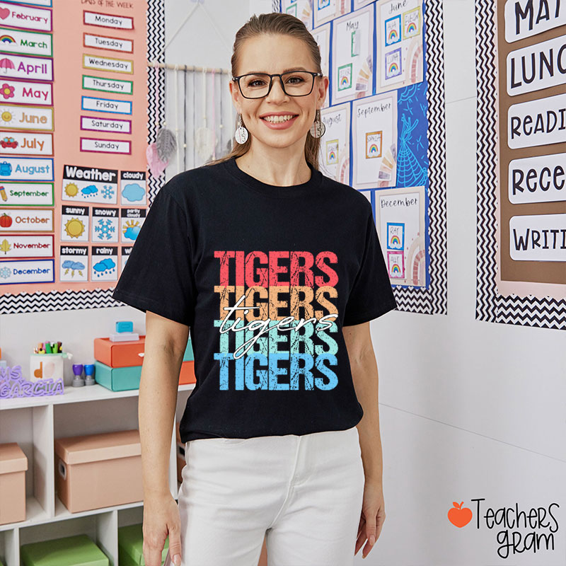 Personalized Mascot Retro Distressed School Spirit Teacher T-Shirt