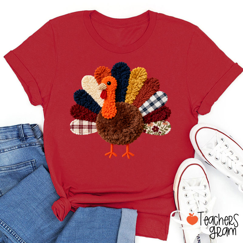 Faux Yarn Turkey Teacher T-shirt