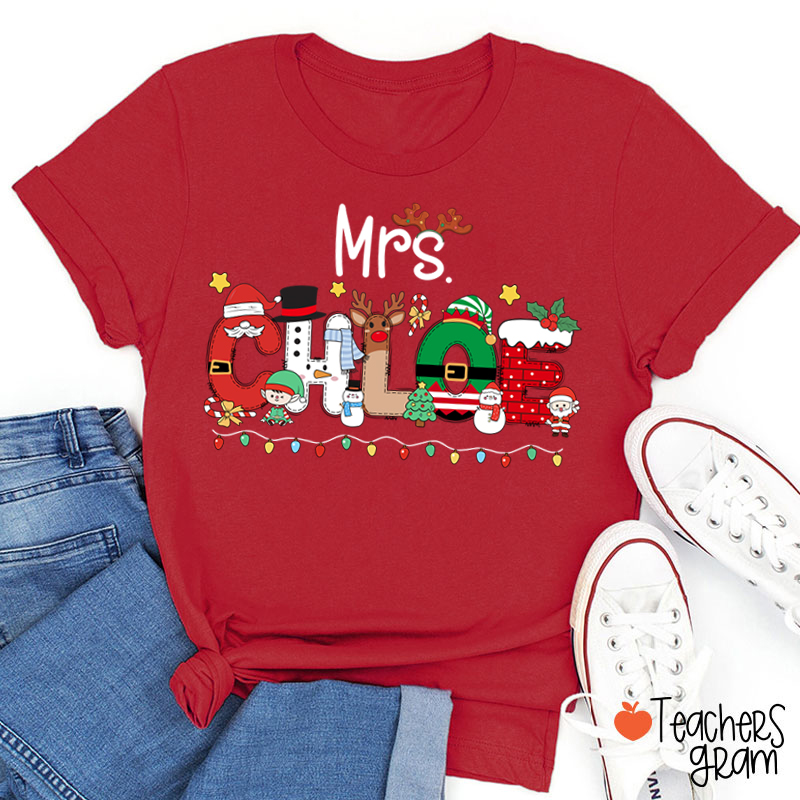 Personalized Name Christmas Lights Teacher T-Shirt