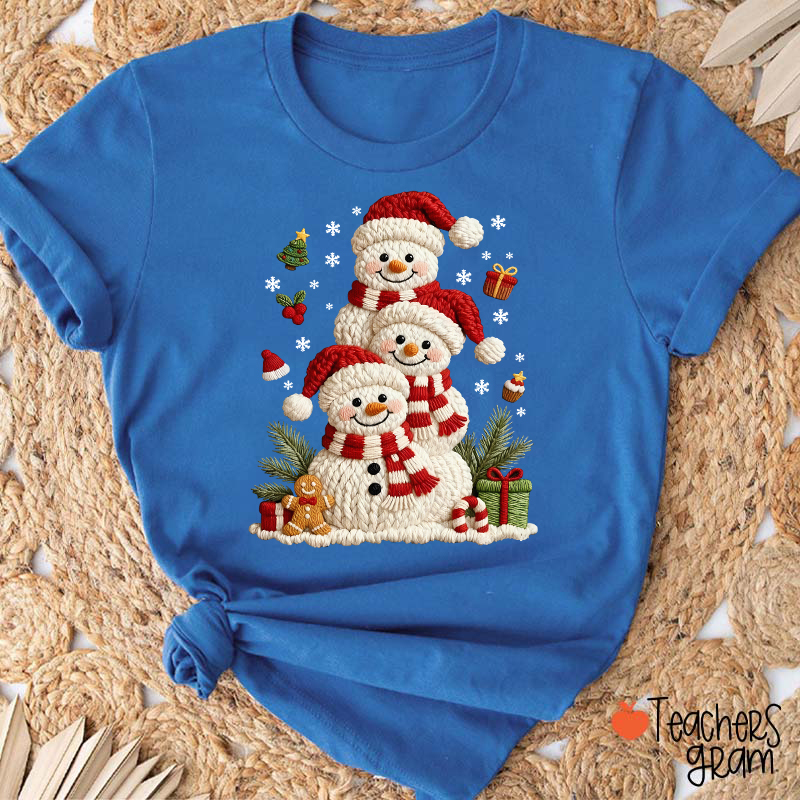 Faux Yarn Snowman Christmas Teacher T-Shirt