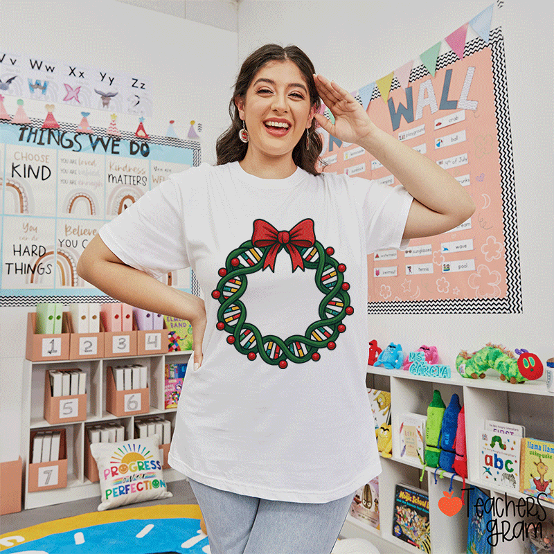 DNA Double Helix Christmas Teacher T-Shirt