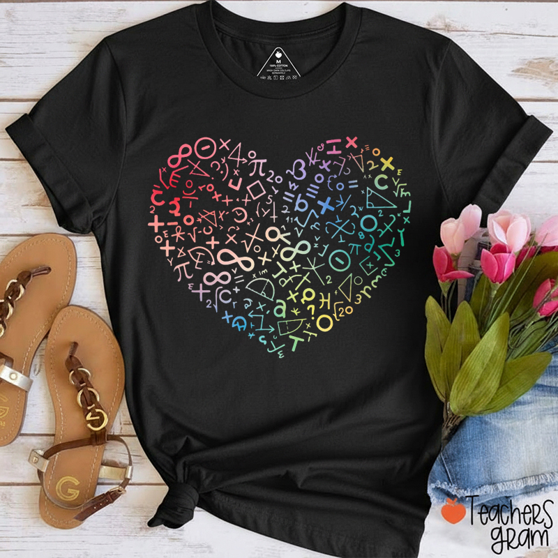 Heart Mathematics Love Valentine Teacher T-Shirt