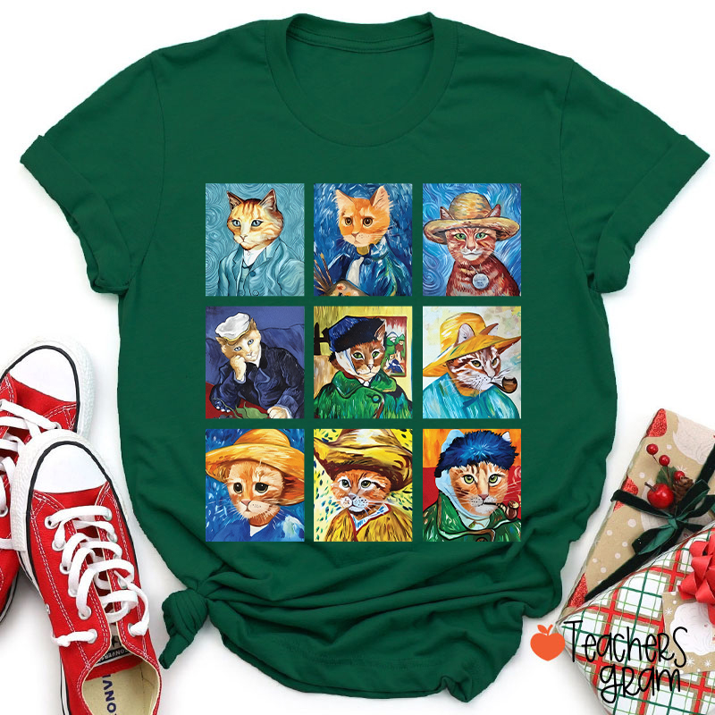 Funny Cats Painting Van Gogh Art Lover Teacher T-Shirt