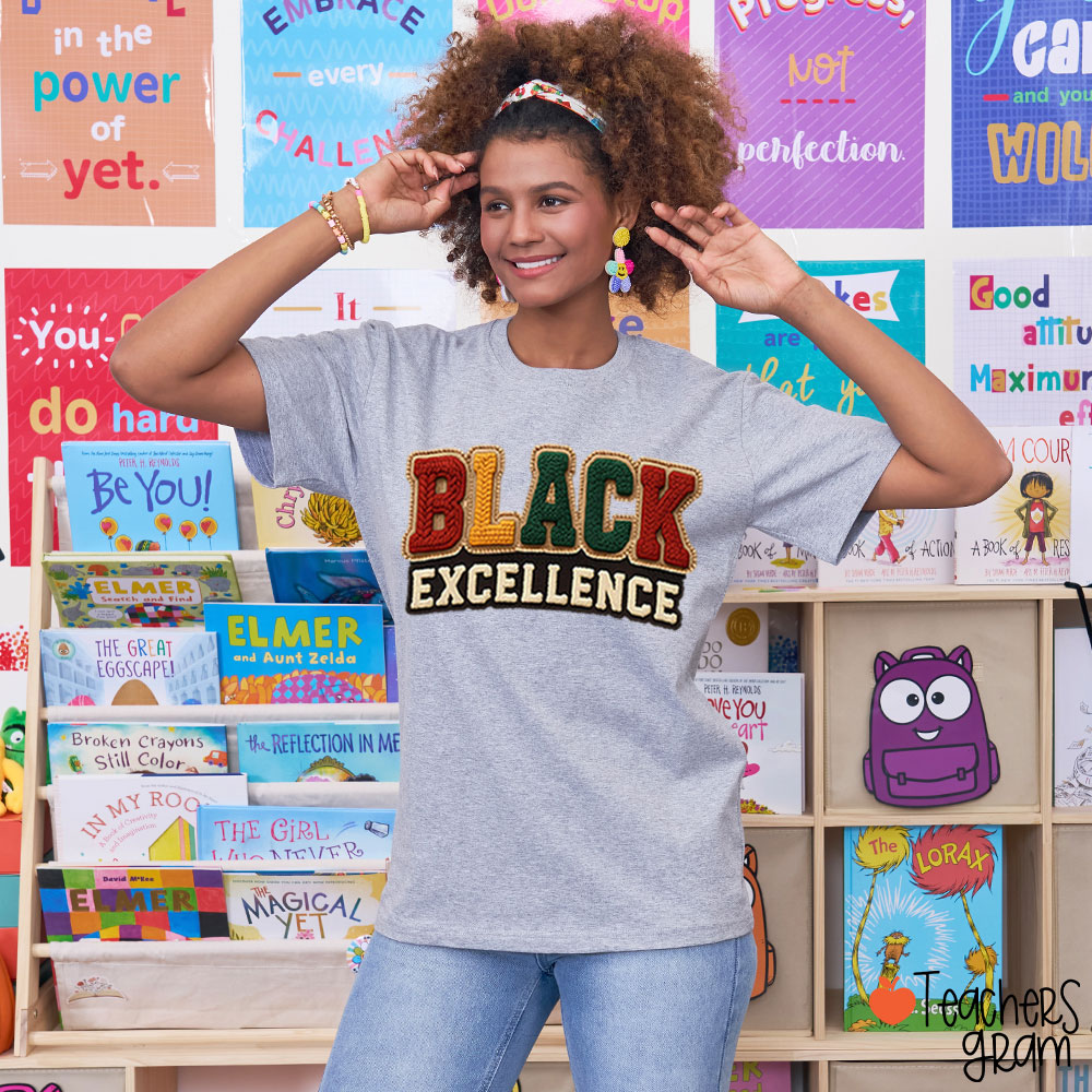 Faux Yarn Black Excellence Teacher T-Shirt