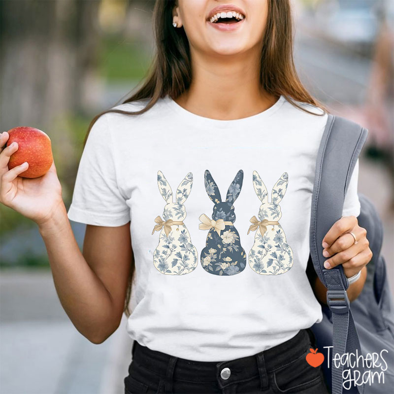 Coquette Bow Easter Bunny Teacher T-Shirt